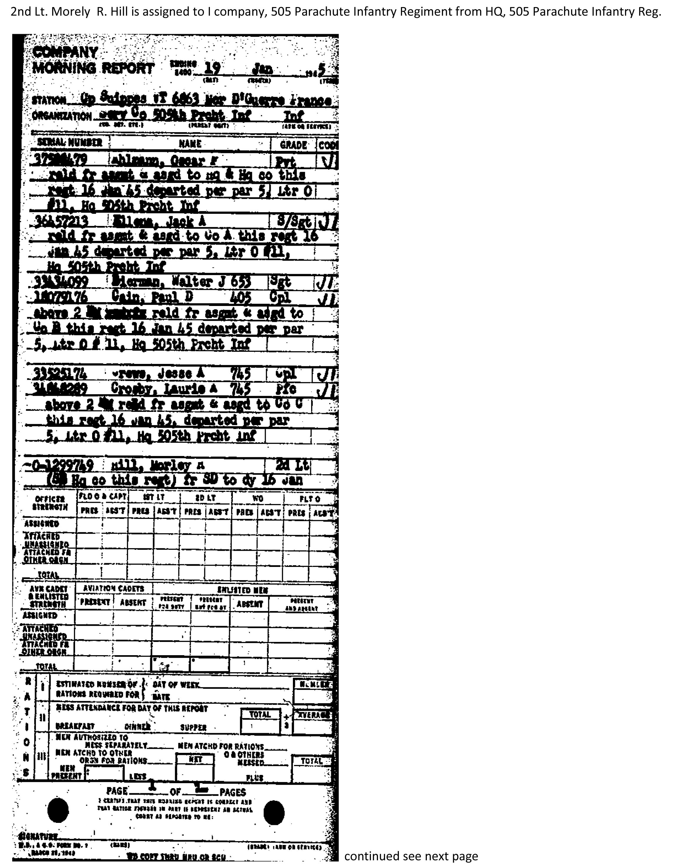 2nd Lt. Morely R. Hill - I company